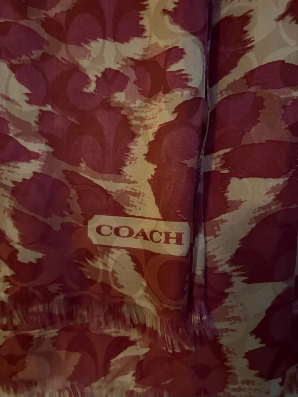 Coach Pink and Cream Leopard Print Silk Scarf